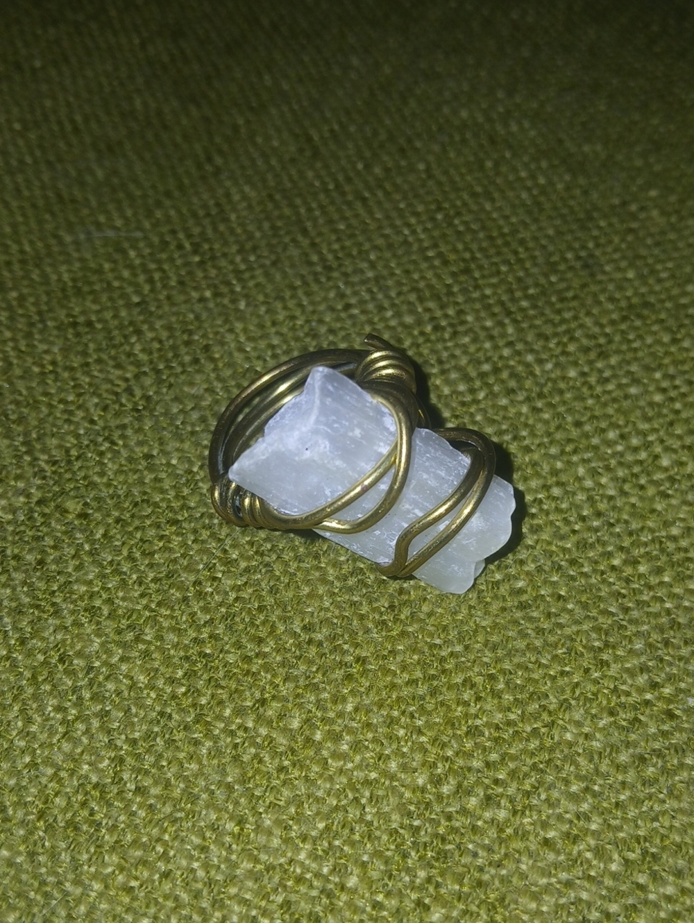 Gold Wire-Wrapped White Crystal Ring